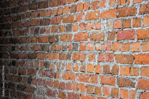 background old brick wall in perspective. vintage grunge texture