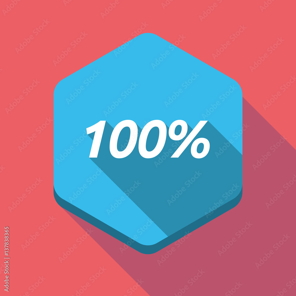 Long shadow hexagon with the text 100% Long shadow hexagon with the text 100%