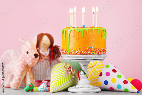 Delicious cake with happy b...
