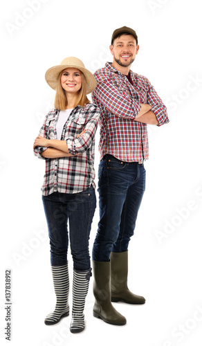 Young man and woman in plai...