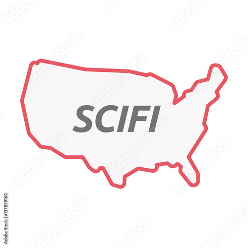 Isolated line art USA map with    the text SCIFI