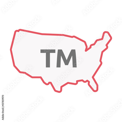 Isolated line art USA map with    the text TM