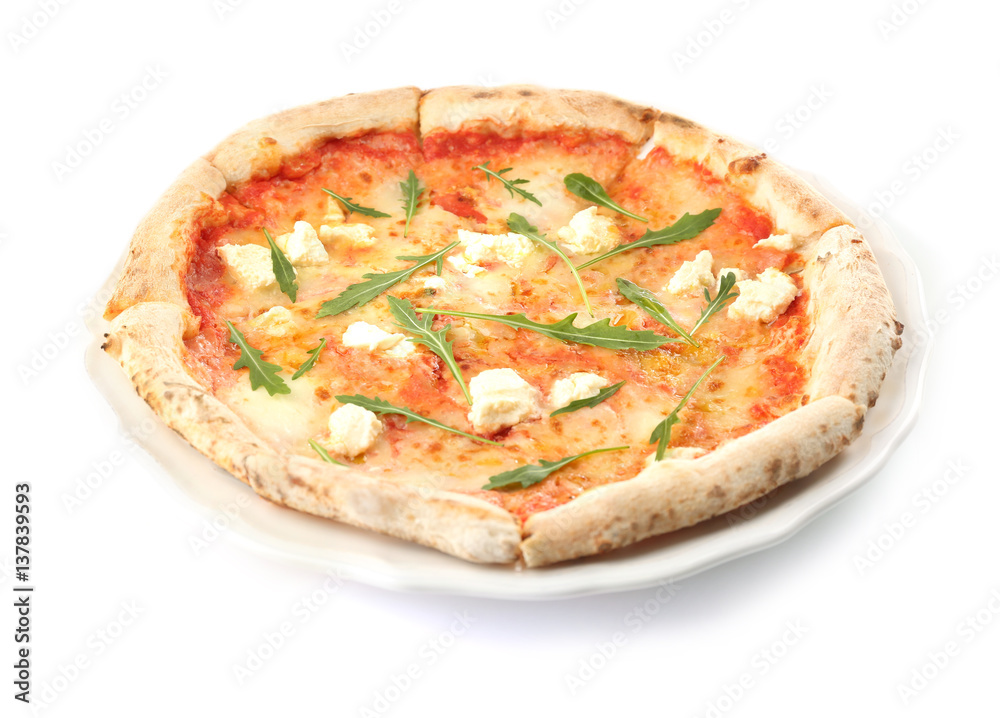 Fresh pizza Four Cheese isolated on white