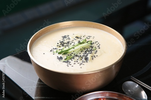 kong guksu. Noodles in Cold Soybean Soup.  photo