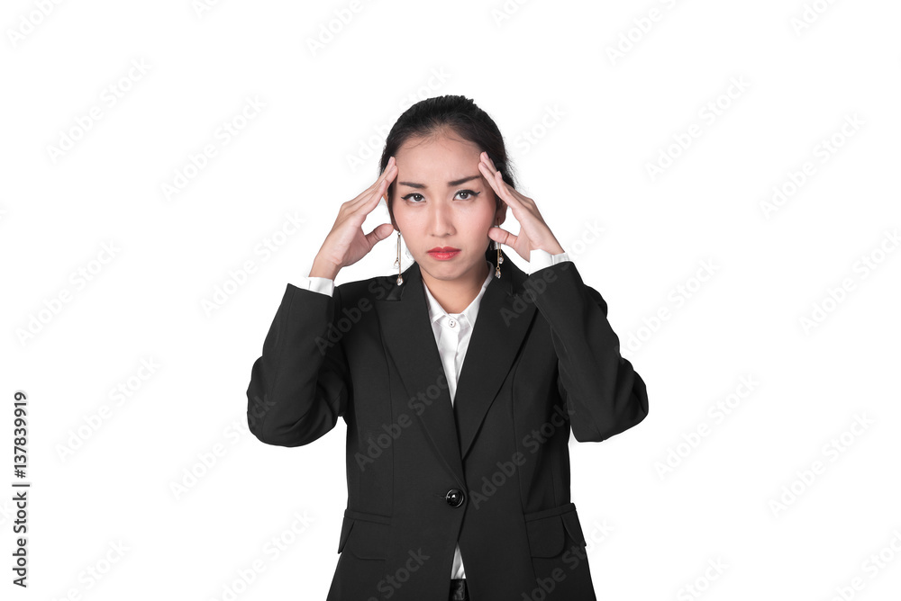 Stressed business Asian woman feeling headache isolated on white background Stressed business Asian woman feeling headache isolated on white background