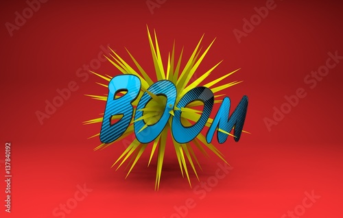 3d render comic word boom on a red background photo