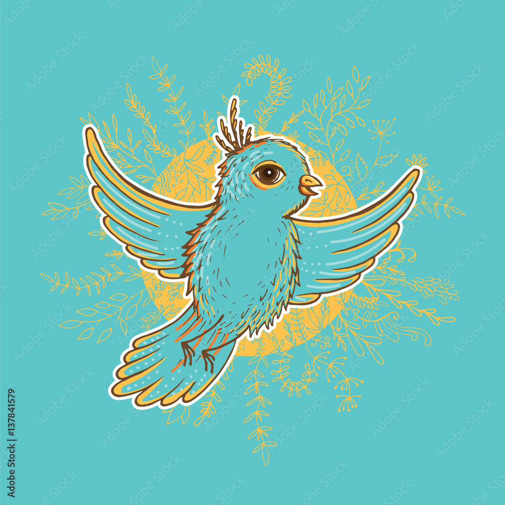 Fototapeta premium Vector illustration of bird inside floral wreath