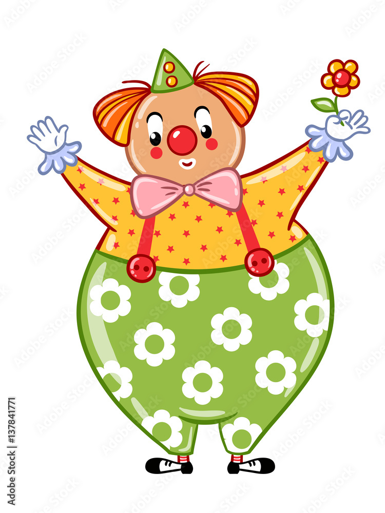 Fototapeta premium Circus clown illustration. Postcard, card, poster or invitation with a cute circus clown. Vector illustration.