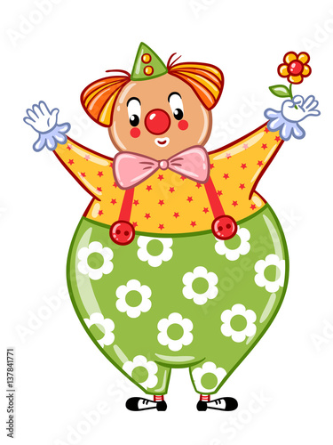 Circus clown illustration. Postcard, card, poster or invitation with a cute circus clown. Vector illustration.