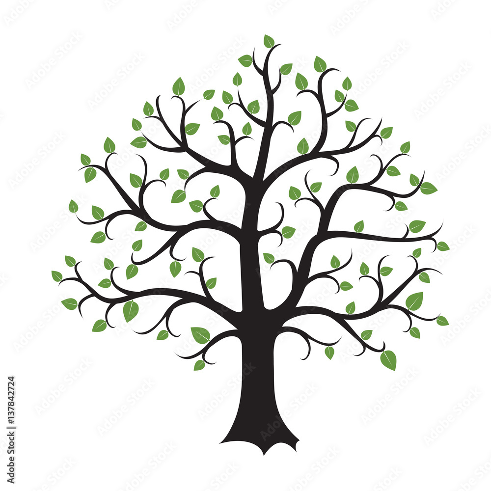 Tree with Green Leafs.Vector Illustration.