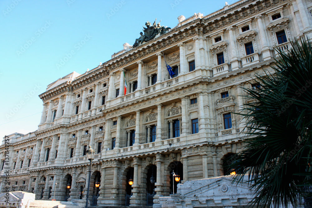 Monument to Cavour on the square of its name with court in Rome, Italy