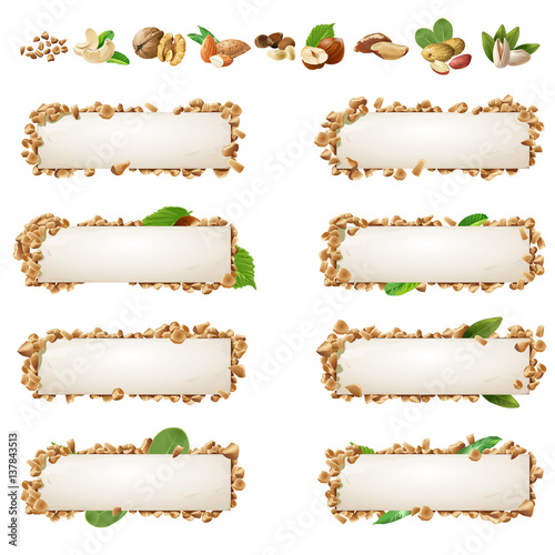 Set banners with different kinds of nuts. © vectorpocket