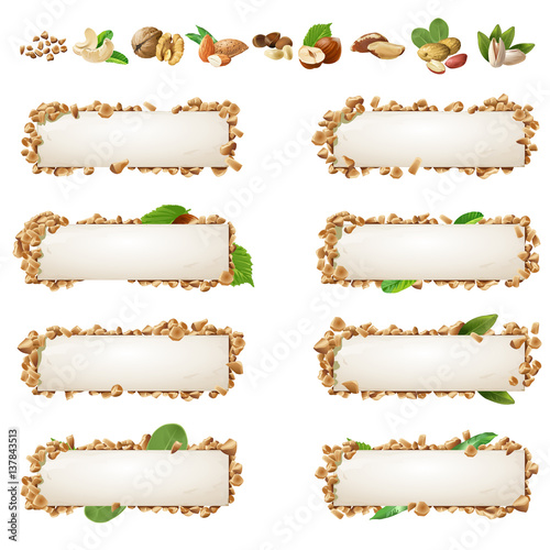 Set banners with different kinds of nuts.