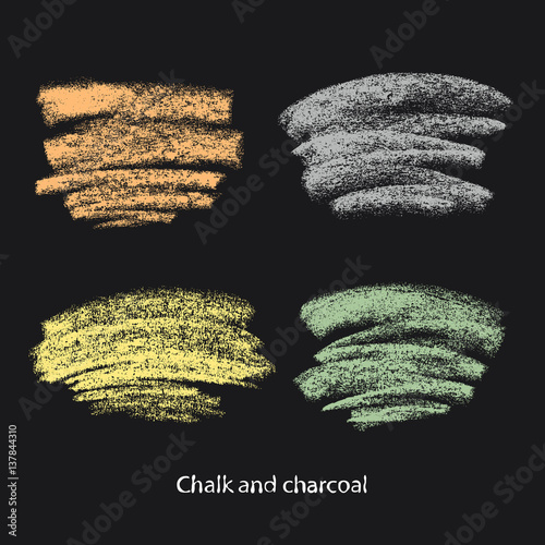Textures strokes of chalk and charcoal. Pastel colors brushes. High resolution. Expressive grunge template. Designed for registration of various design projects: banners, stickers. Stock vector.