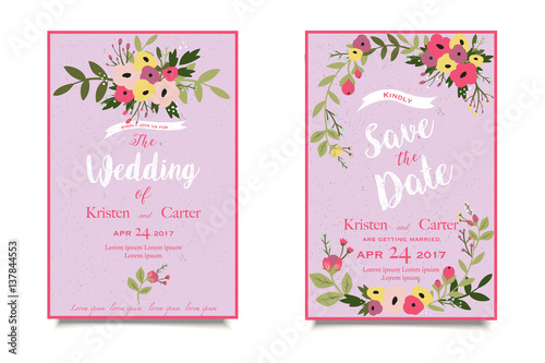 Old style wedding invitation. Nice greeting card with bright print