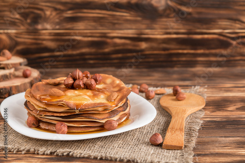 pancakes on a beautiful wooden table