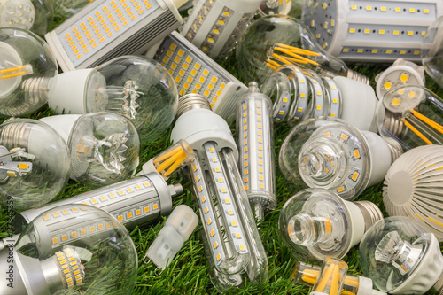 big family of eco LED bulbs of various types photo