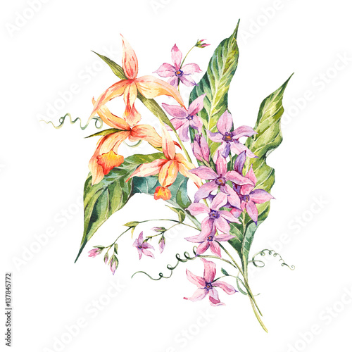 Watercolor vintage floral tropical card