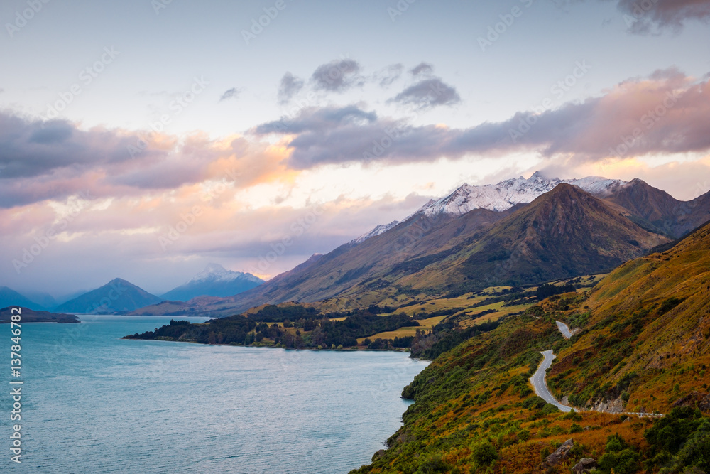 Scenic view from Bennetts bluff viewpoint, near Glenorchy, New Zealand