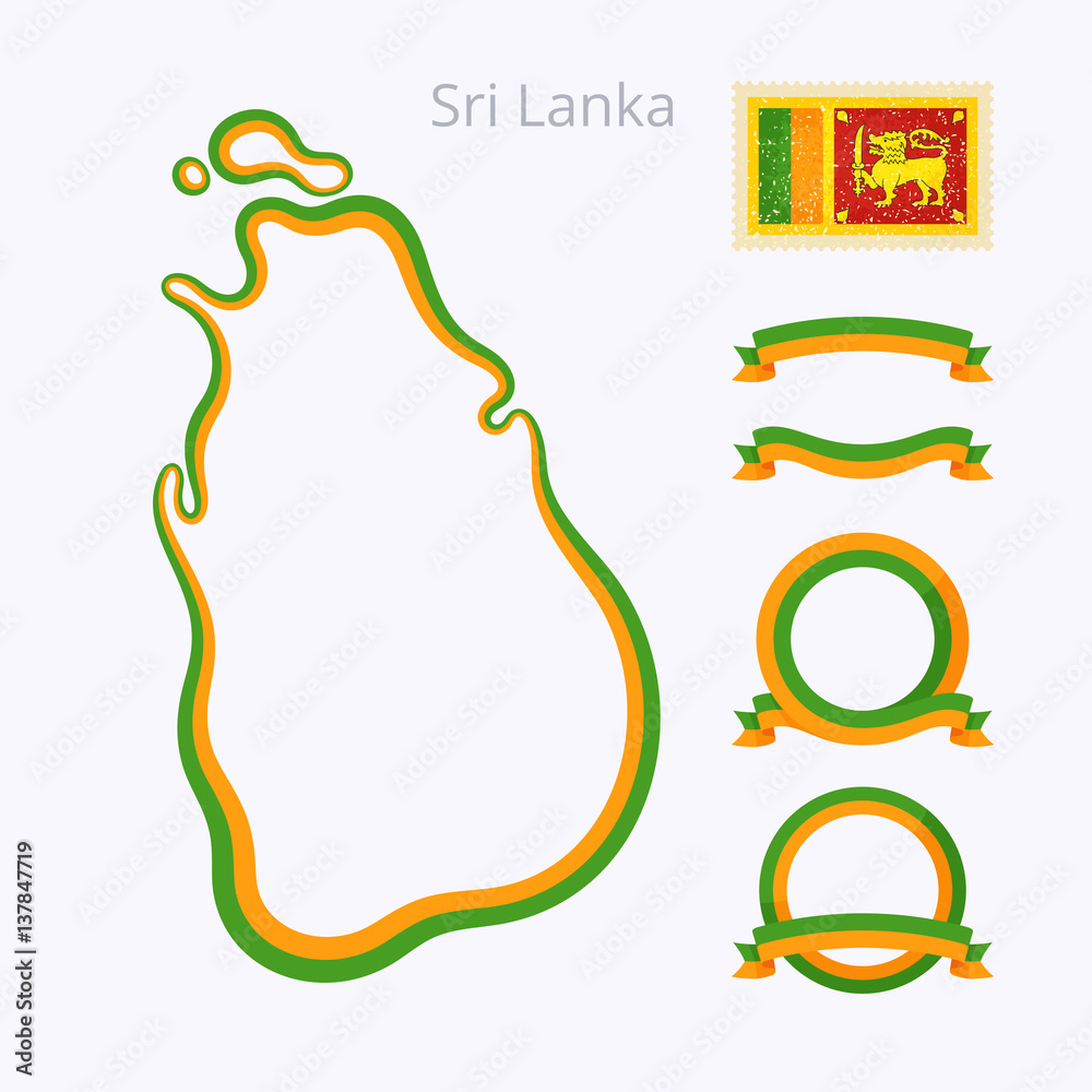 Sri Lanka - Outline Map and Ribbons Stock Vector | Adobe Stock