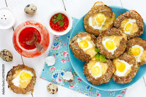 Meat bird nests with quail eggs for Easter