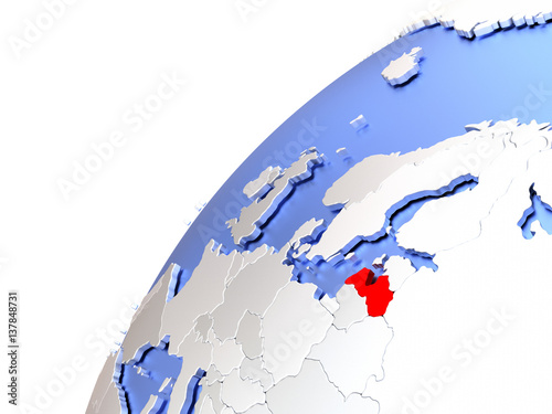 Latvia on modern shiny globe