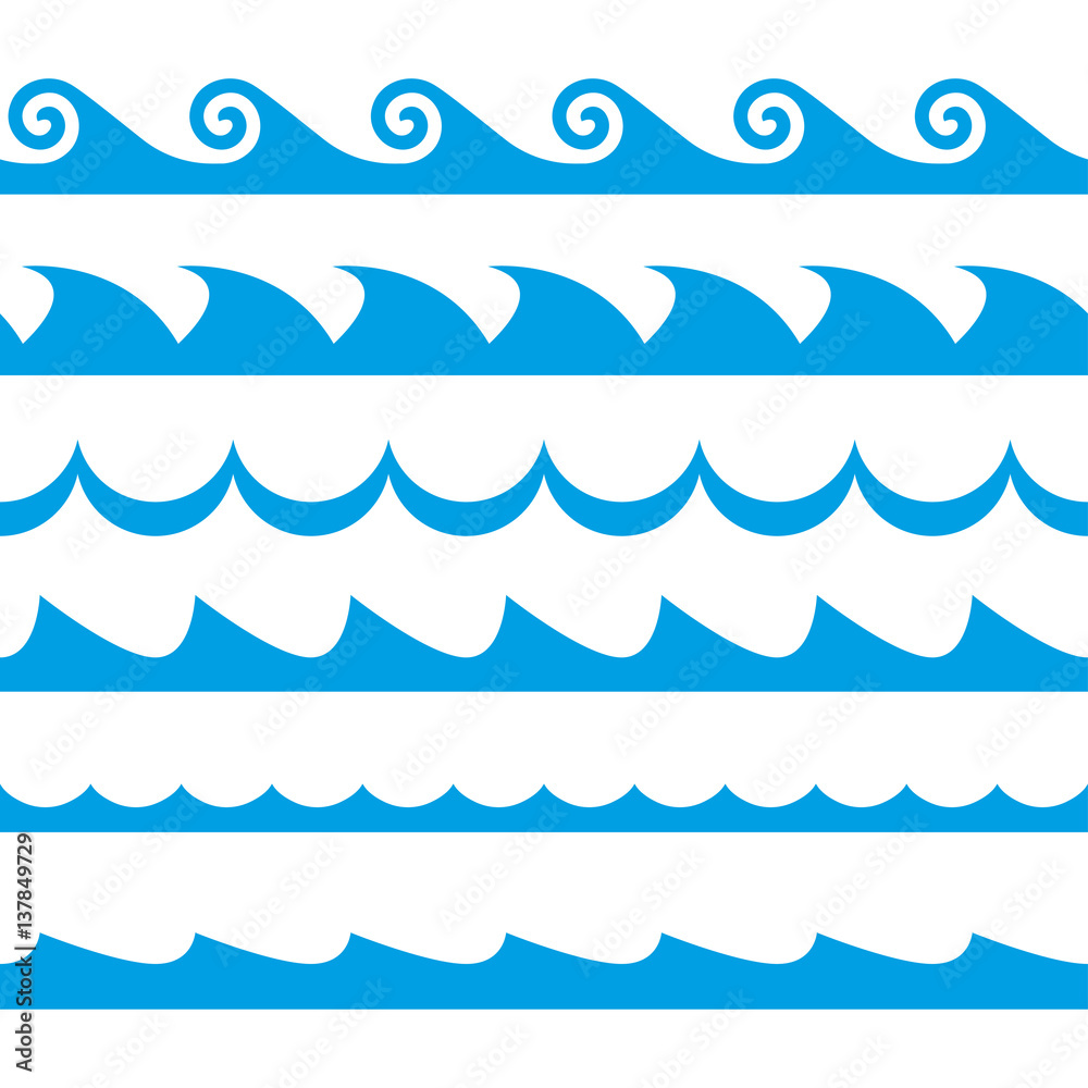 Wave set. Waves seamless pattern. Decoration template of sea and ocean Wave set. Waves seamless pattern. Decoration template of sea and ocean