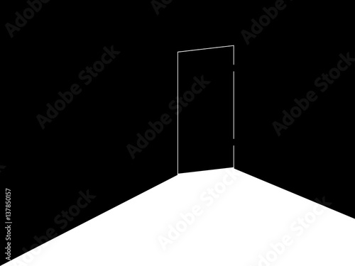The light under the door. Locked door with light. Retro Banner, noir. Vector illustration