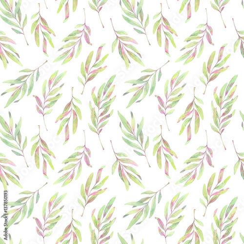 Hand drawn watercolor Seamless pattern. Background with spring leaves and branches. Watercolor design elements. Perfect for invitations, greeting cards, blogs, posters