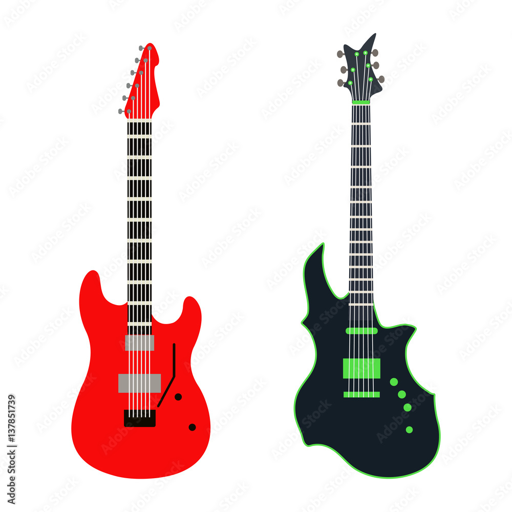 Obraz premium acoustic electric guitar vector icons set isolated illustration guitars silhouette music concert sound fun melody retro musical bass object classic jazz