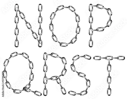Vector alphabet letters made from metal chain, isolated on white .