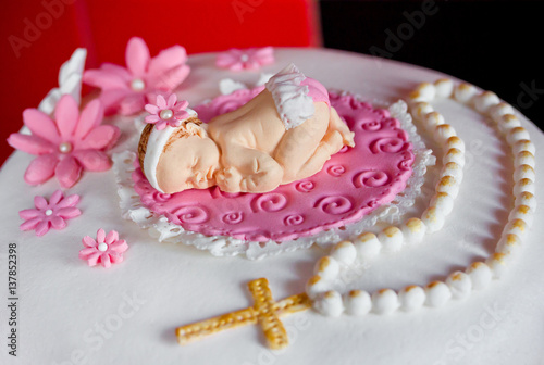 Fotografie, Obraz Sugar decorations for christening or birthday cake