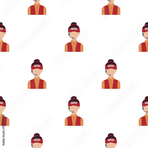 Saleswoman icon in cartoon style isolated on white background. Pizza and pizzeria pattern stock vector illustration.
