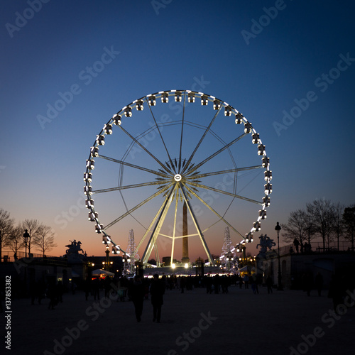 Illuminated Ferris Wheel in Paris, France