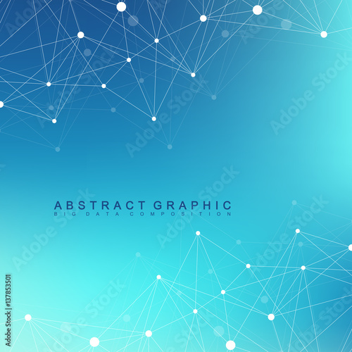 Geometric graphic background molecule and communication. Big data complex with compounds. Perspective backdrop. Minimal array. Digital data visualization. Scientific cybernetic vector illustration.