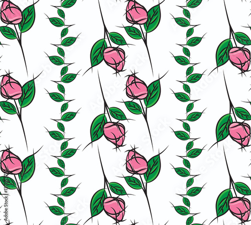 Seamless roses pattern on white background