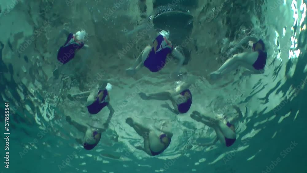 Synchronized swimming, team training, underwater view. Stock Video ...