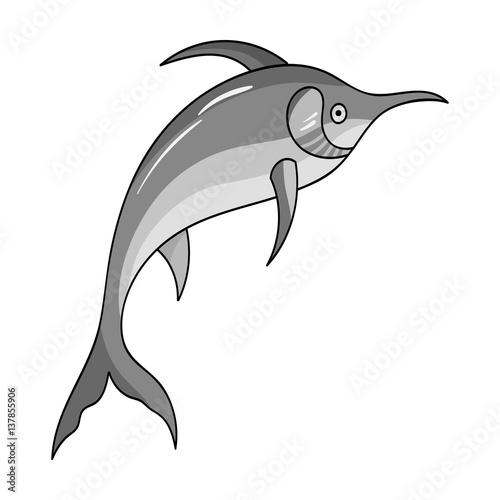 Marlin fish icon in monochrome style isolated on white background. Sea animals symbol stock vector illustration.
