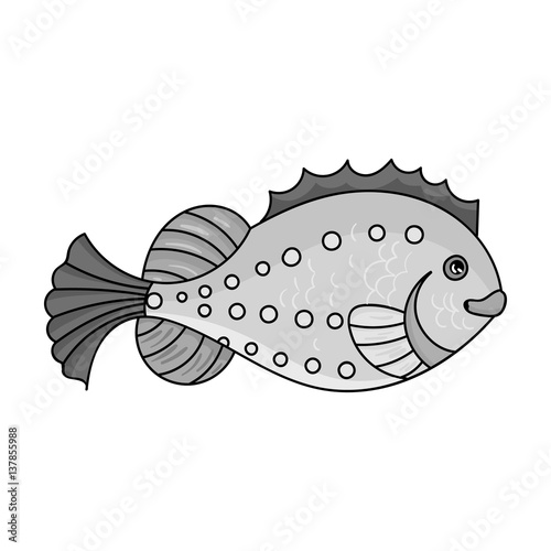 Sea fish icon in monochrome style isolated on white background. Sea animals symbol stock vector illustration.