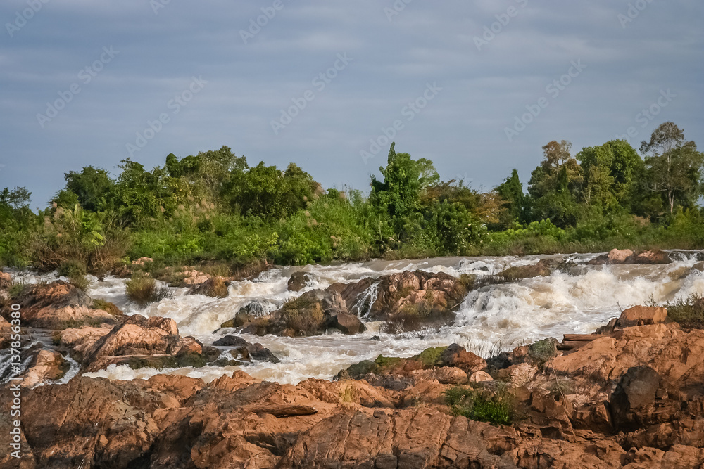 Don Khon waterfall on the Mekong river