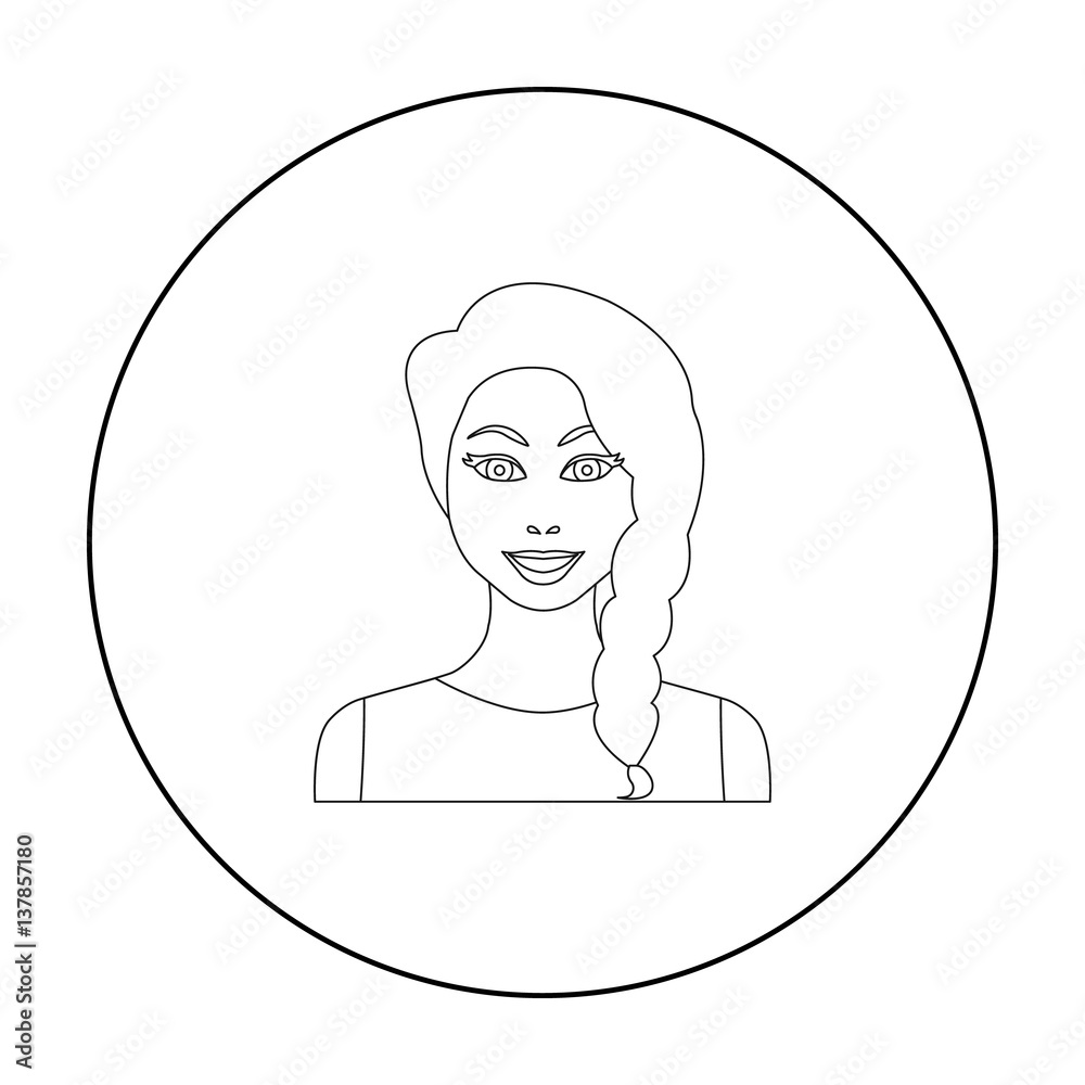 Black hair woman icon in outline style isolated on white background ...