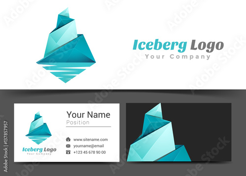 Blue Iceberg Corporate Logo and Business Card Sign Template. Creative Design with Colorful Logotype Visual Identity Composition Made of Multicolored Element. Vector Illustration