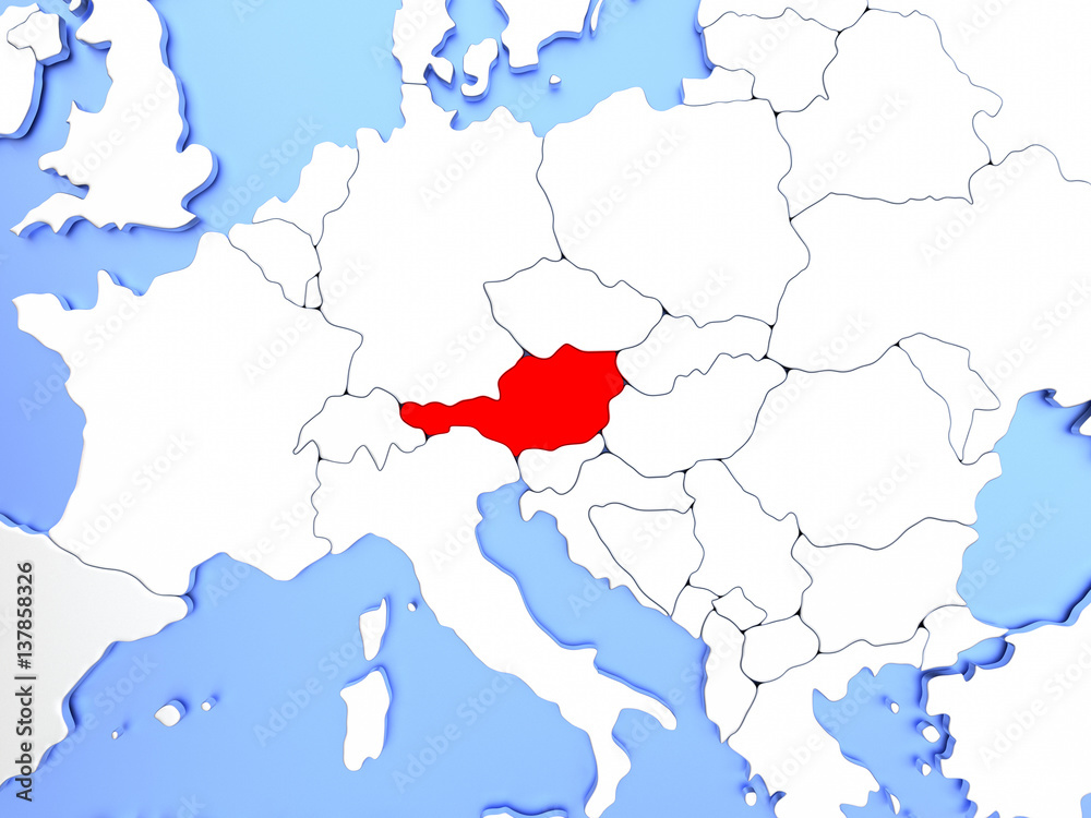 Fototapeta premium Austria in red on map
