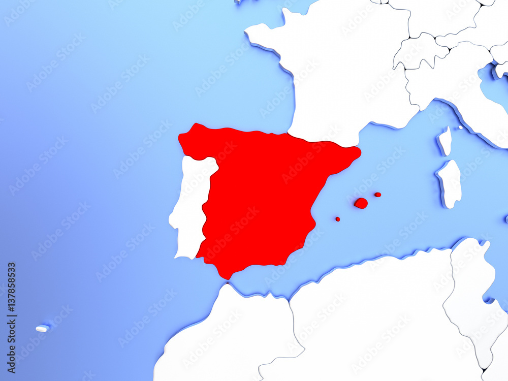 Obraz premium Spain in red on map