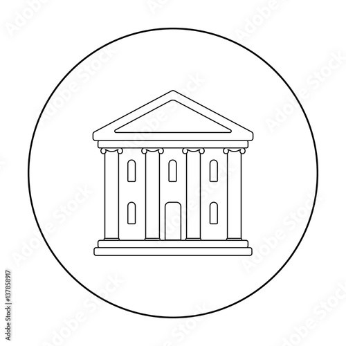 Theatre building icon in outline style isolated on white background. Theater symbol stock vector illustration