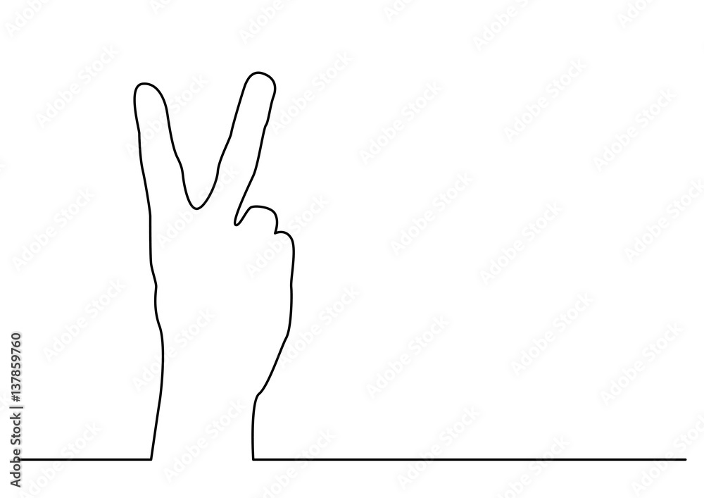 continuous line drawing of hand showing victory sign continuous line drawing of hand showing victory sign