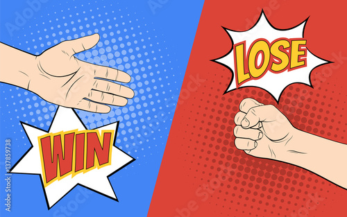 Rock paper scissors hand game. Pop art style vector