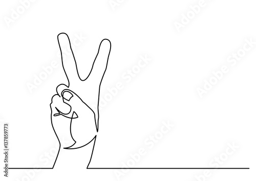 continuous line drawing of hand showing victory sign