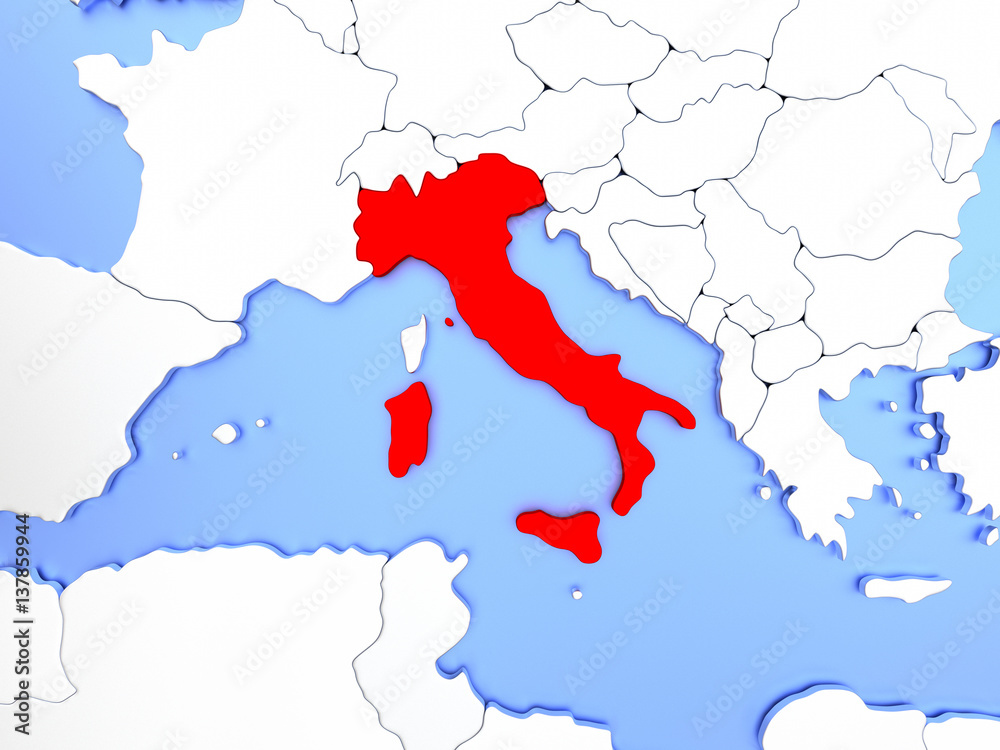 Obraz premium Italy in red on map