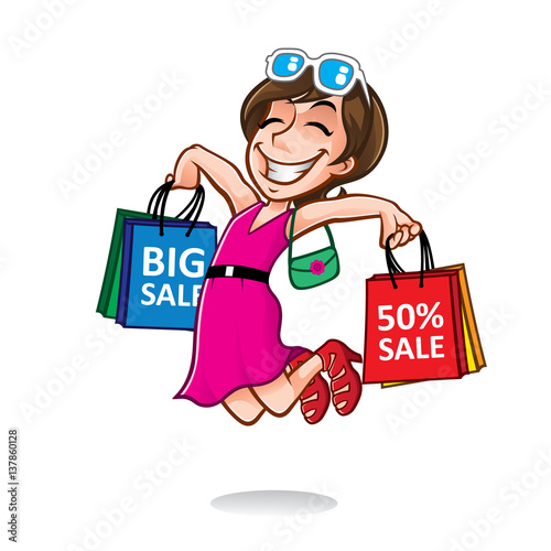 Cartoon Happy Shopper Girl (ID: 137860128)